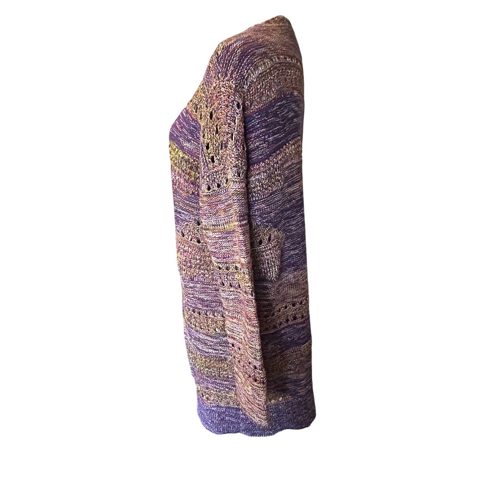 GAP Petite Striped Open Front Long Cardigan Sweater Purple Gold Size S - Picture 4 of 9